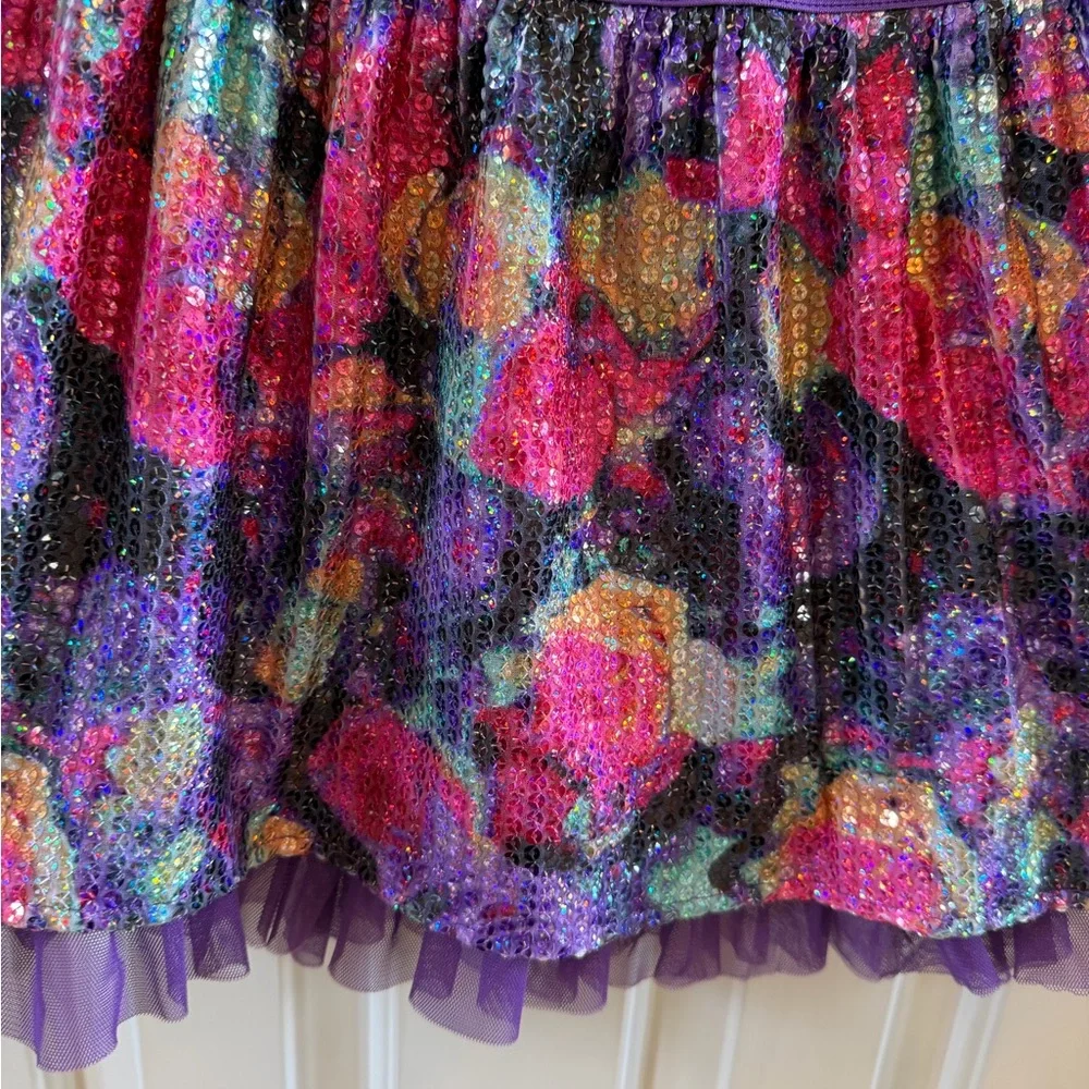 Purple Sequin Floral Mini Skirt - Girls size 14